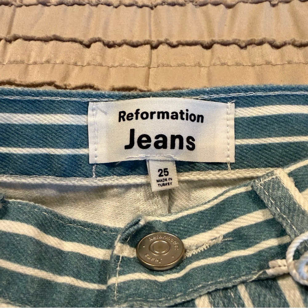 Reformation Cynthia Striped High Rise Straight Jeans Metro Stripe 25 NWT Denim - Picture 5 of 11
